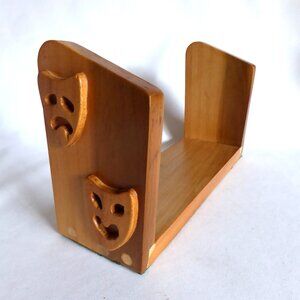 VINTAGE 12" COMEDY TRAGEDY MASK WOOD BOOKEND BOOK DVD CD ENTERTAINMENT HOLDER